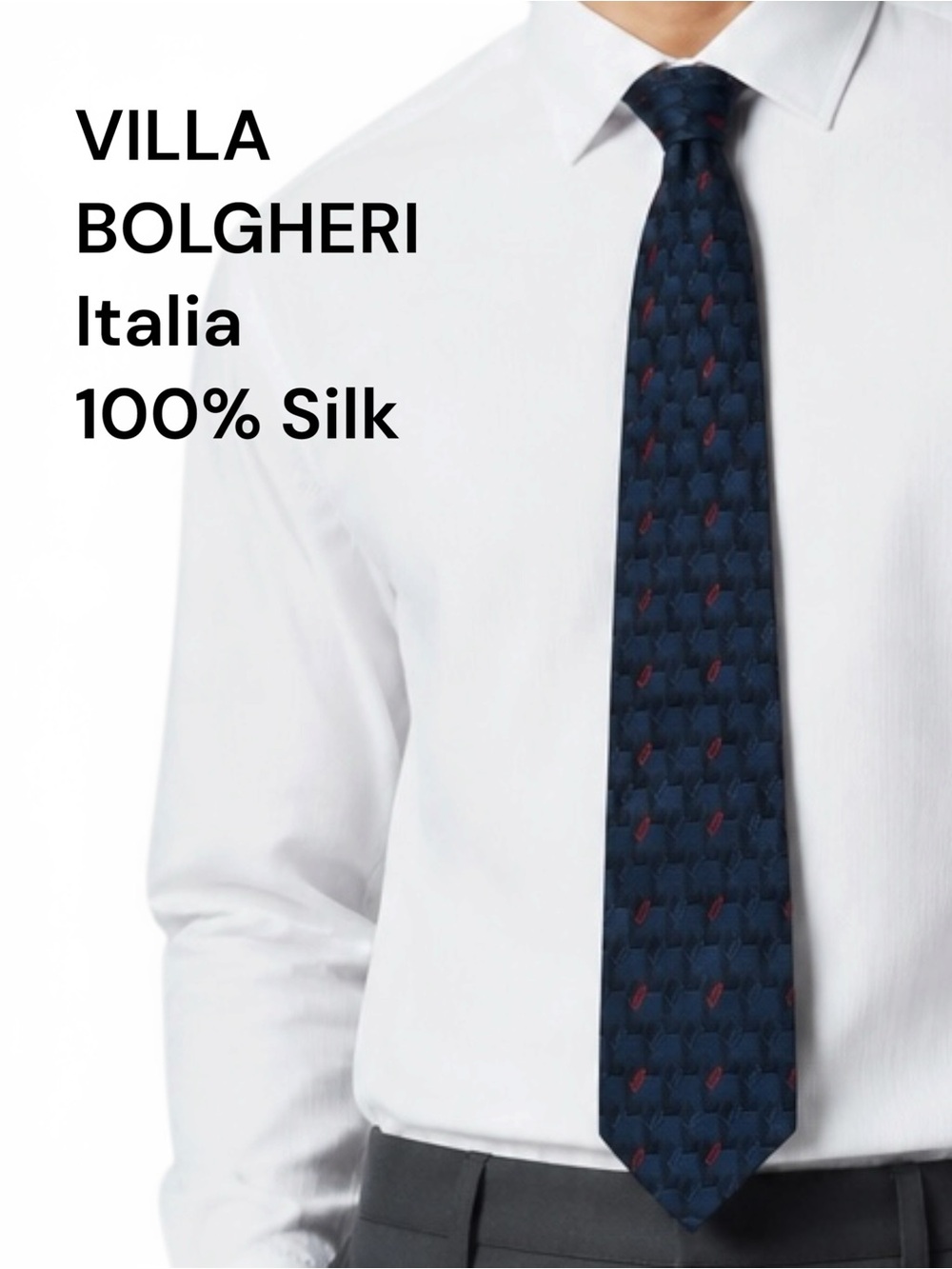 Villa Bolgheri Italia 100% Silk Tie Made in Italy Blue & Red Pattern 60”